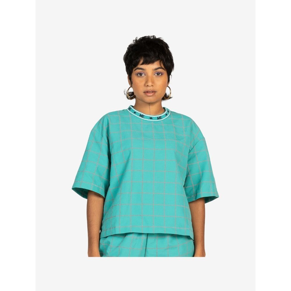 Melody Ehsani 3M Grid Nylon Short Sleeve Shirt Women's Size XS Teal